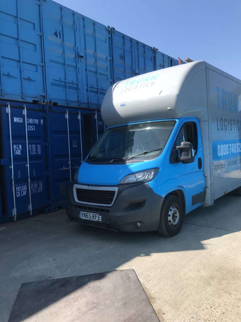 Removal van at Unit 53 container storage facility in Grays Essex