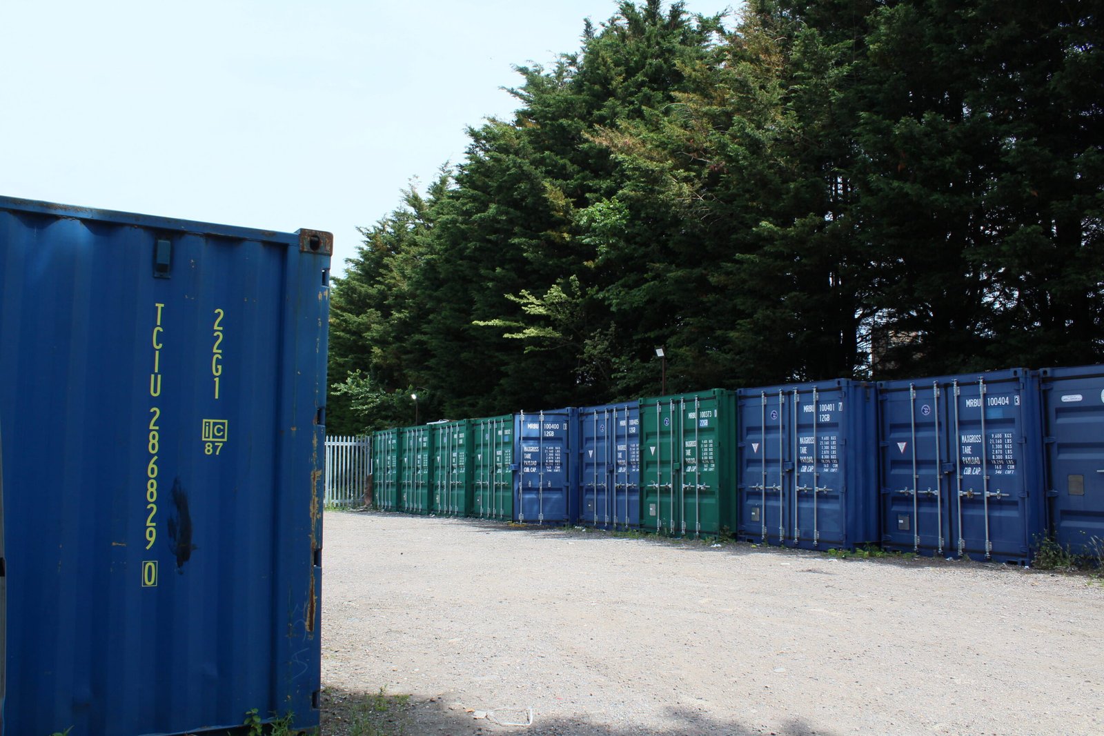 Row of secure shipping containers used for business storage in Essex